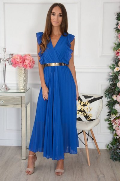 Modré plisované šaty
